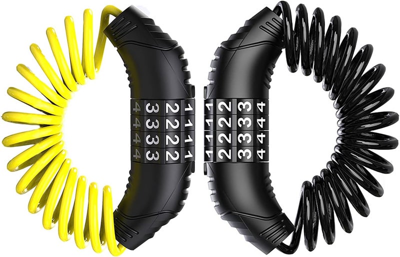 Windance 2pcs Motorcycle Helmet Lock Cable, Anti-Theft Retractable Luggage Lock with 4 Digit Password Combination Security Lock (Black+Yellow) - Image 1